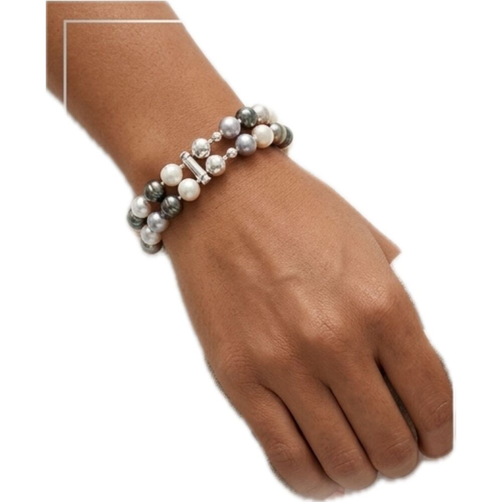 VTG Double Strand Hand-Knotted Sterling Silver Pearl Bracelet